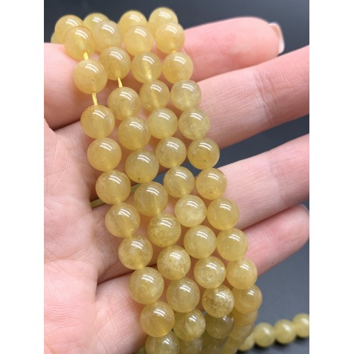 Каменные бусины, Берилл желтый, Гелиодор, шарик гладкий, 8 мм, нить 38 см