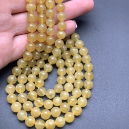 Каменные бусины, Берилл желтый, Гелиодор, шарик гладкий, 8 мм, нить 38 см