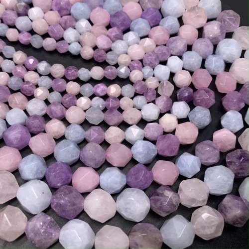 Каменные бусины, Микс кварцев, тонированный, крупная огранка, 10 мм, длина нити 38 см