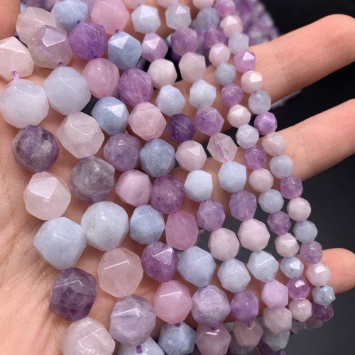 Каменные бусины, Микс кварцев, тонированный, крупная огранка, 12 мм, длина нити 38 см