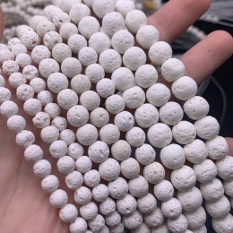 Каменные бусины, Вулканическая лава, белая, шарик, гладкий, 6 мм, длина нити 38 см
