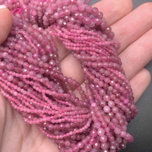 Каменные бусины, Турмалин розовый, Рубеллит, люкс, шарик огранка, 3 мм, длина нити 38 см