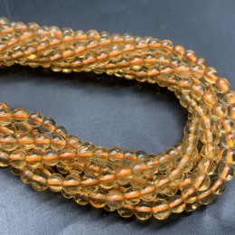 Каменные бусины, Цитрин, люкс, шарик, гладкий, 4 мм, длина нити 38 см