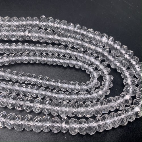 Каменные бусины, Горный Хрусталь, люкс, рондель, ювелирная огранка, 6х3 мм, длина нити 38 см