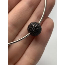 Бусина со стразами (цирконами), латунь, цвет воронёная сталь, 12 мм