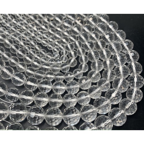 Каменные бусины, Горный Хрусталь, люкс, шарик, ювелирная огранка, 7,5 - 8 мм, длина нити 38 см