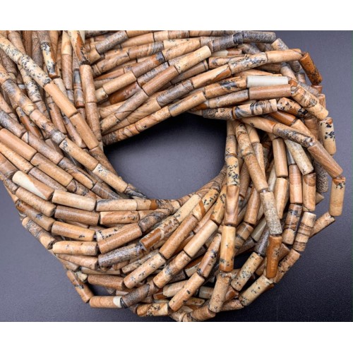 Каменные бусины, Яшма, песочная, трубочки, 13х4 мм, длина нити 38 см