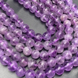 Каменные бусины, Аметист, лавандовый, люкс, шарик, гладкий, 8 мм, длина нити 19 см