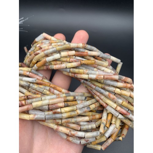Каменные бусины, Агат кружевной, (Crazy Agate), трубочки, 13х4 мм, длина нити 38 см