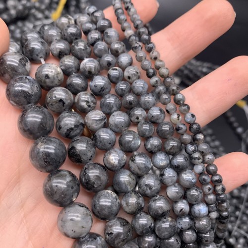 Каменные бусины, Ларвикит, ("Лаврикит", Норвежский лунный камень), шарик, гладкий, 10 мм, длина нити 38 см