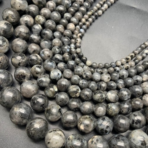 Каменные бусины, Ларвикит, ("Лаврикит", Норвежский лунный камень), шарик, гладкий, 6 мм, длина нити 38 см