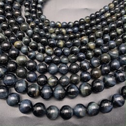 Каменные бусины, Соколиный глаз, синий, шарик, гладкий, 6 мм, длина нити 38 см