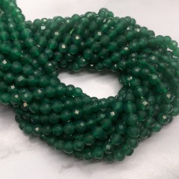 Каменные бусины, Халцедон изумрудный, тонированный, ювелирная огранка, шарик 4 мм, длина нити 38 см