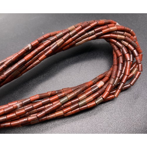 Каменные бусины, Яшма, коричневая, трубочки, 4х2 мм, длина нити 38 см