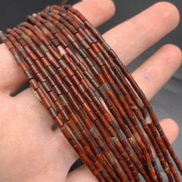 Каменные бусины, Яшма, коричневая, трубочки, 4х2 мм, длина нити 38 см