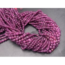 Каменные бусины, Рубин (Корунд), рондель, огранка, 3х2 мм, длина нити 38 см