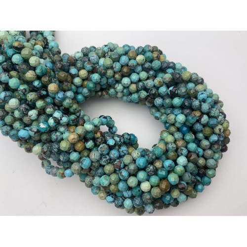 Каменные бусины, Бирюза стабилизированная, Люкс, шарик, огранка, 4 мм, длина нити 38 см