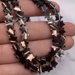 Каменные бусины, Перламутр шоколадный, тонированный, звездочки, 8 мм, длина нити 38 см