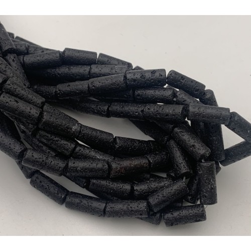 Каменные бусины, Вулканическая лава, черная, столбики, 8х16 мм, длина нити 38 см