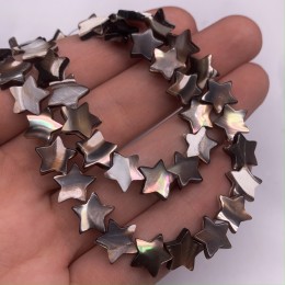 Каменные бусины, Перламутр шоколадный, тонированный, звездочки, 10 мм, длина нити 38 см
