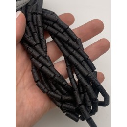 Каменные бусины, Вулканическая лава, черная, столбики, 8х16 мм, длина нити 38 см