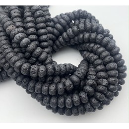 Каменные бусины, Вулканическая лава, черная, бублик, 6х10 мм, длина нити 38 см