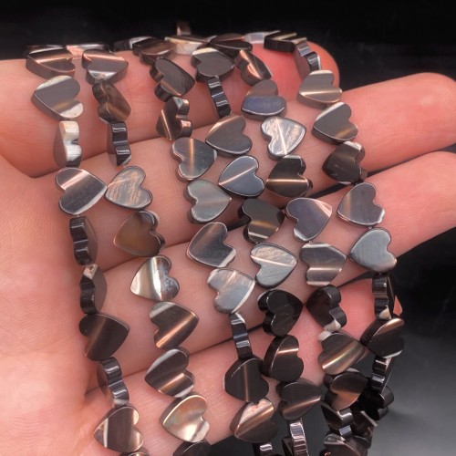 Каменные бусины, Перламутр шоколадный, тонированный, сердечки, 8х3 мм, длина нити 38 см 16767