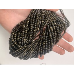 Каменные бусины, Обсидиан, золотой, рондель огранка, 2х3 мм, длина нити 38 см