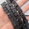 Каменные бусины, Вулканическая лава, черная, кубик 10х10 мм, длина нити 38 см
