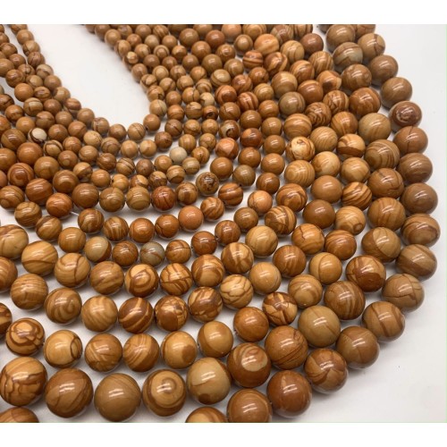 Каменные бусины, Яшма, "деревянная", шарик гладкий, 12 мм, длина нити 38 см