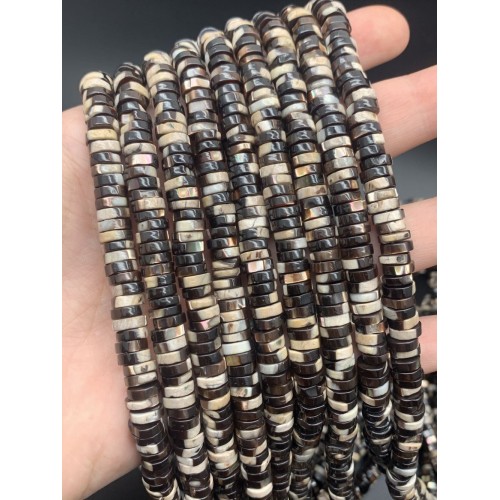 Каменные бусины, Перламутр шоколадный, тонированный, шайба, 7,5х2 мм, длина нити 38 см