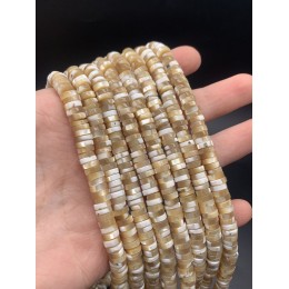 Каменные бусины, Перламутр бежевый, тонированный, шайба, 7,5х2 мм, длина нити 38 см