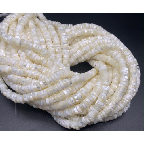 Каменные бусины, Перламутр, белый, шайба, 8х2 мм, длина нити 38 см