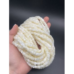 Каменные бусины, Перламутр, белый, шайба, 8х2 мм, длина нити 38 см