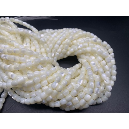 Каменные бусины, Перламутр, белый, бочонок, 6х6 мм, длина нити 38 см