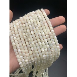 Каменные бусины, Перламутр, белый, бочонок, 6х6 мм, длина нити 38 см