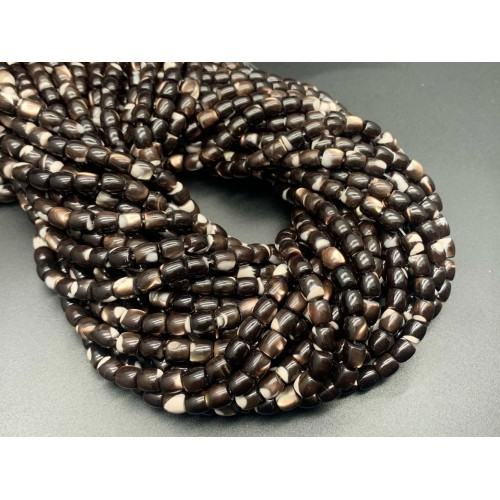 Каменные бусины, Перламутр шоколадный, тонированный, бочонок, 6х6 мм, длина нити 38 см