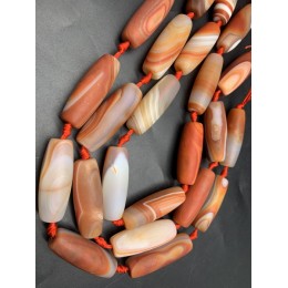 Каменные бусины, Дзи природные, Сердолик, мульти, матовый, 40х13 мм, 8 штук на нити