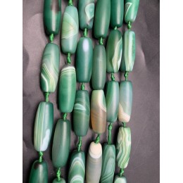 Каменные бусины, Дзи природные, Агат, зелёный, тонированный, матовый, 40х13 мм, 8 штук на нити