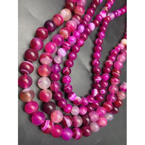Каменные бусины, Агат, тонированный, темно-розовый, шарик гладкий, 10 мм, длина нити 38 см