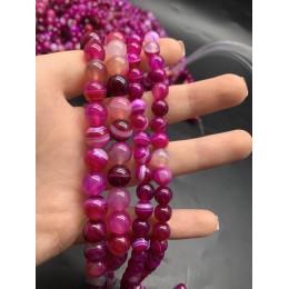 Каменные бусины, Агат, тонированный, темно-розовый, шарик гладкий, 10 мм, длина нити 38 см