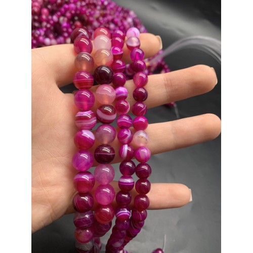 Каменные бусины, Агат, тонированный, темно-розовый, шарик гладкий, 8 мм, длина нити 38 см