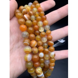Каменные бусины, Агат, тонированный, оранжевый + бледно-зелёный, шарик гладкий, 8 мм, длина 38 см
