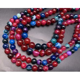 Каменные бусины, Агат, тонированный, красно-синий, шарик гладкий, 8 мм, длина нити 38 см