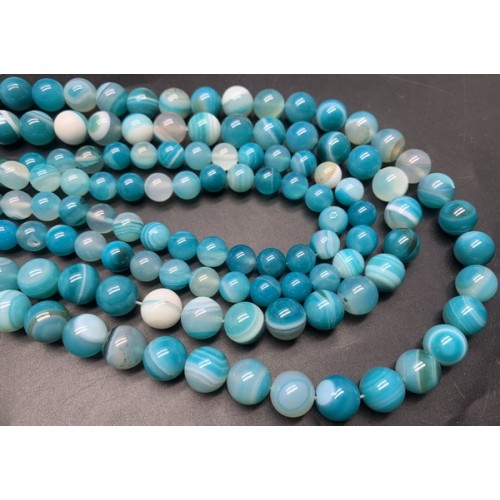 Каменные бусины, Агат, тонированный, голубой, шарик гладкий, 10 мм, длина нити 38 см