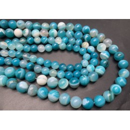 Каменные бусины, Агат, тонированный, голубой, шарик гладкий, 8 мм, длина нити 38 см