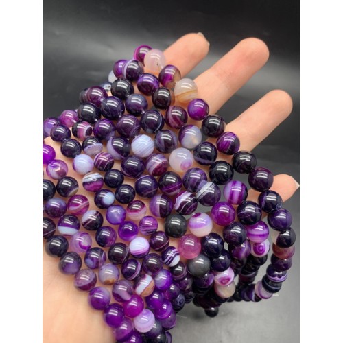 Каменные бусины, Агат, тонированный, фиолетовый, шарик гладкий, 8 мм, длина нити 38 см