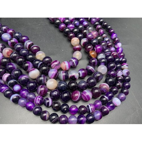 Каменные бусины, Агат, тонированный, фиолетовый, шарик гладкий, 8 мм, длина нити 38 см