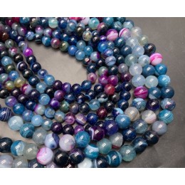 Каменные бусины, Агат, тонированный, синий микс, шарик гладкий, 10 мм, длина нити 38 см