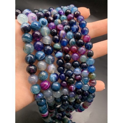 Каменные бусины, Агат, тонированный, синий микс, шарик гладкий, 8 мм, длина нити 38 см
